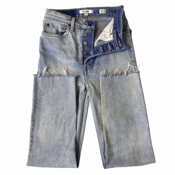 Re/Done Vintage Inspired High-Rise Button-Fly Light Wash Straight Jeans Size 24 - Picture 9 of 11